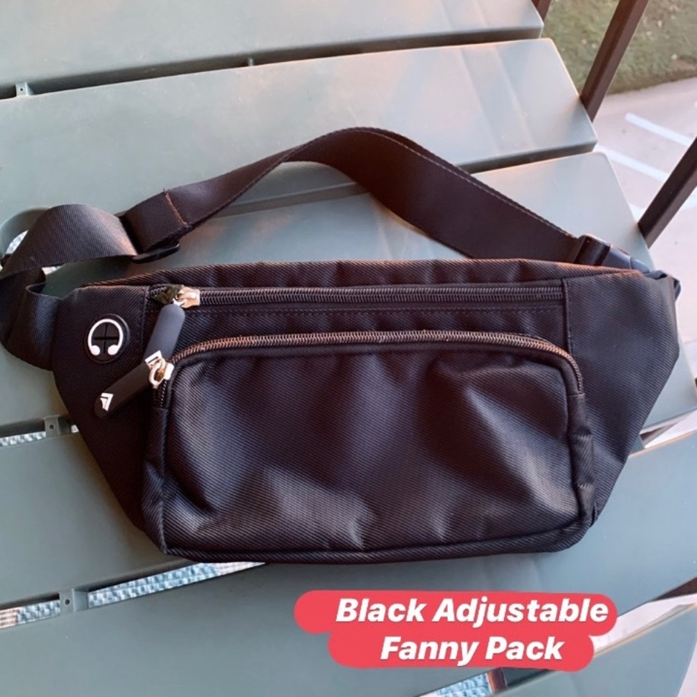 Black Adjustable Fanny Pack/Waist Bag with Pockets